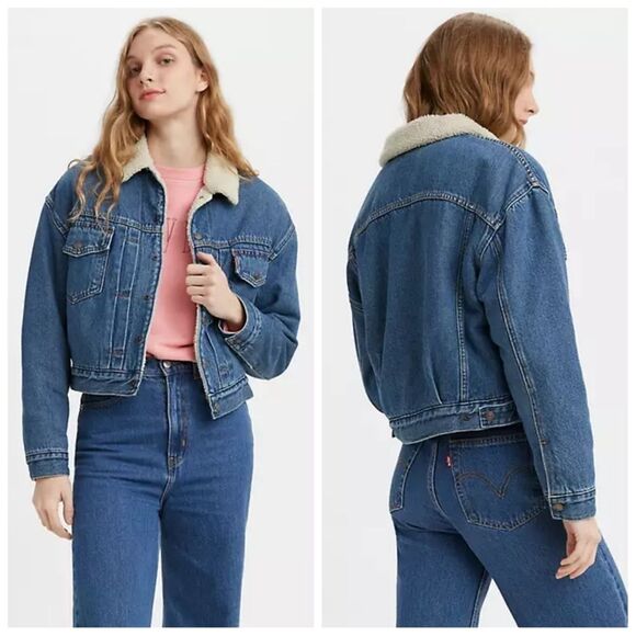NWT|Levi's Heritage Faux Fur Sherpa Hemp Denim Trucker Jacket, XS - Picture 1 of 12